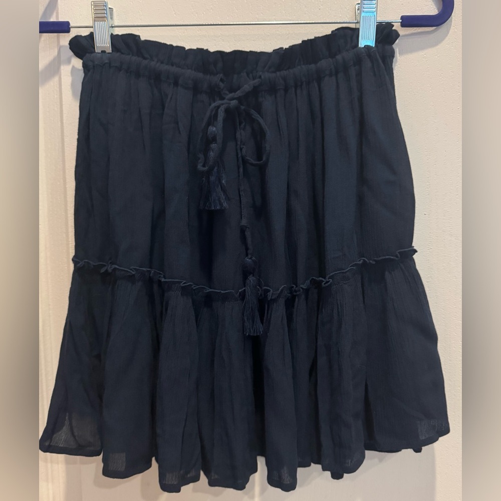 ELAN Tie Front Ruffle Mini Skirt Navy Blue Medium